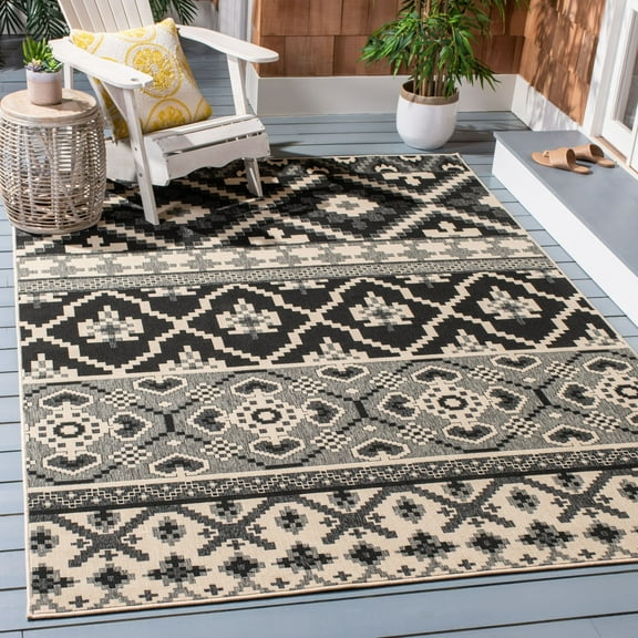 SAFAVIEH Veranda Dogon Southwestern Indoor/Outdoor Area Rug, 8' x 10', Black/Beige