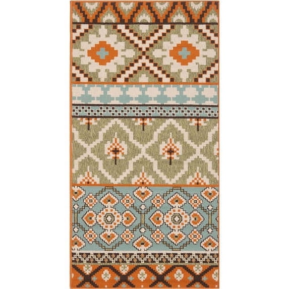 SAFAVIEH Veranda Dogon Southwestern Indoor/Outdoor Area Rug, 8' x 11'2", Green/Terracotta