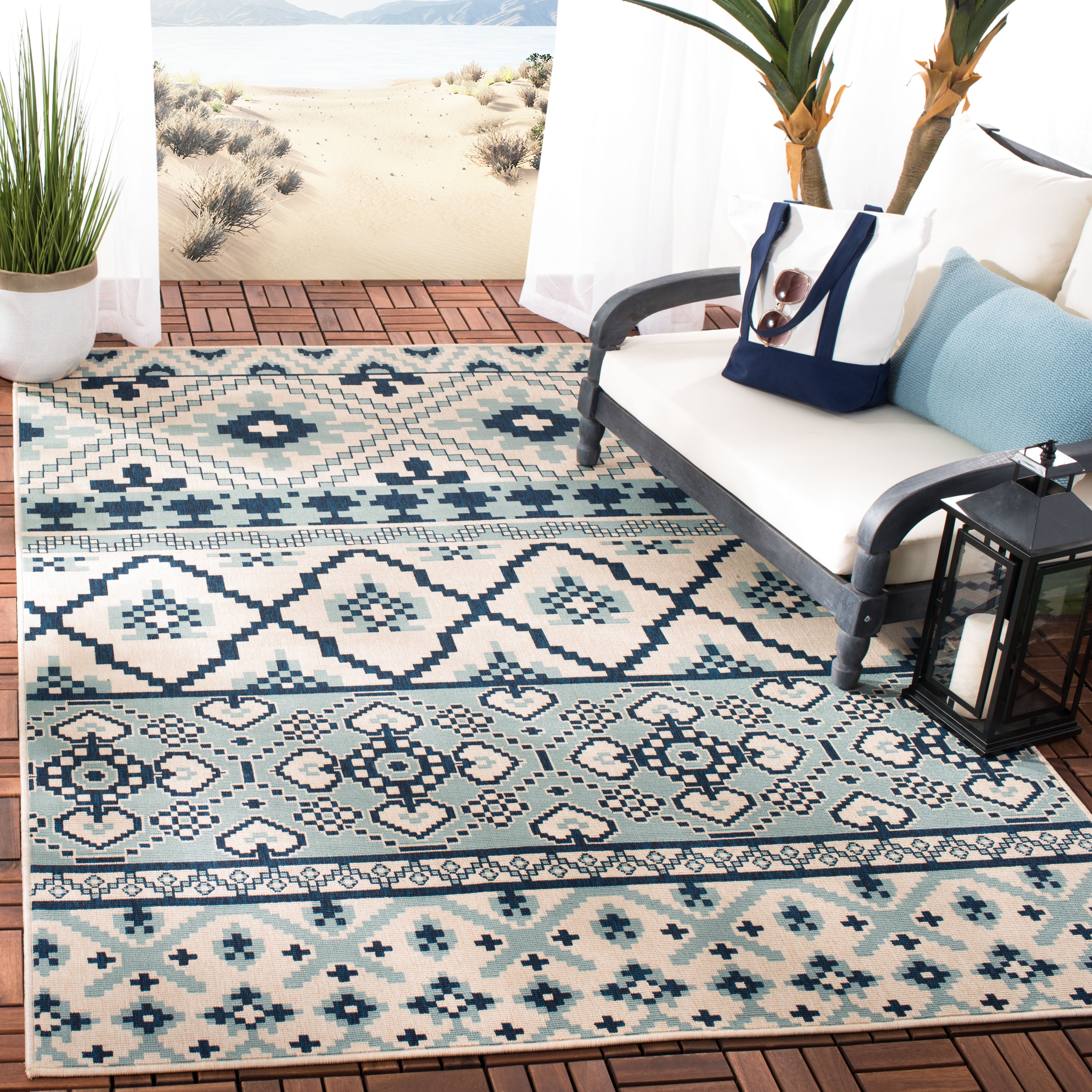 SAFAVIEH Veranda Dogon Southwestern Indoor/Outdoor Area Rug, 8' x 11', Turquoise/Blue