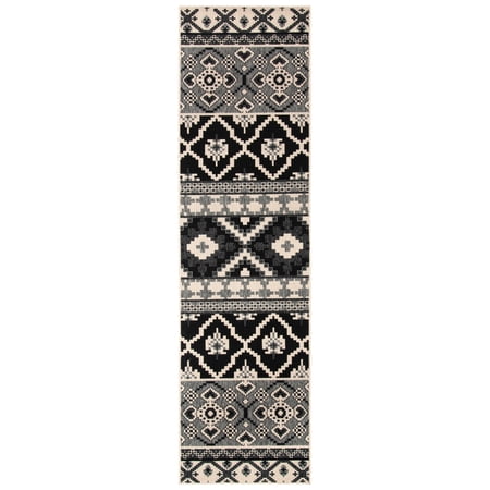 SAFAVIEH Veranda Dogon Southwestern Indoor/Outdoor Runner Rug, 2'3" x 10', Black/Beige