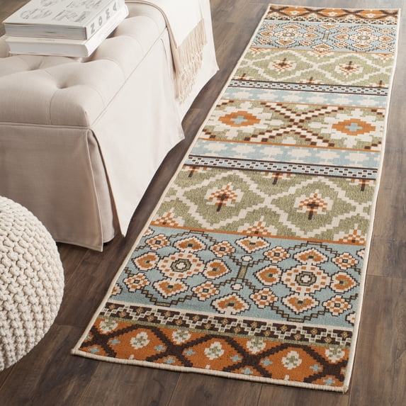 SAFAVIEH Veranda Dogon Southwestern Indoor/Outdoor Runner Rug, 2'3" x 10', Green/Terracotta
