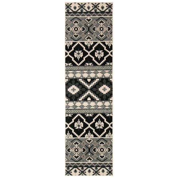 SAFAVIEH Veranda Dogon Southwestern Indoor/Outdoor Runner Rug, 2'3" x 8', Black/Beige