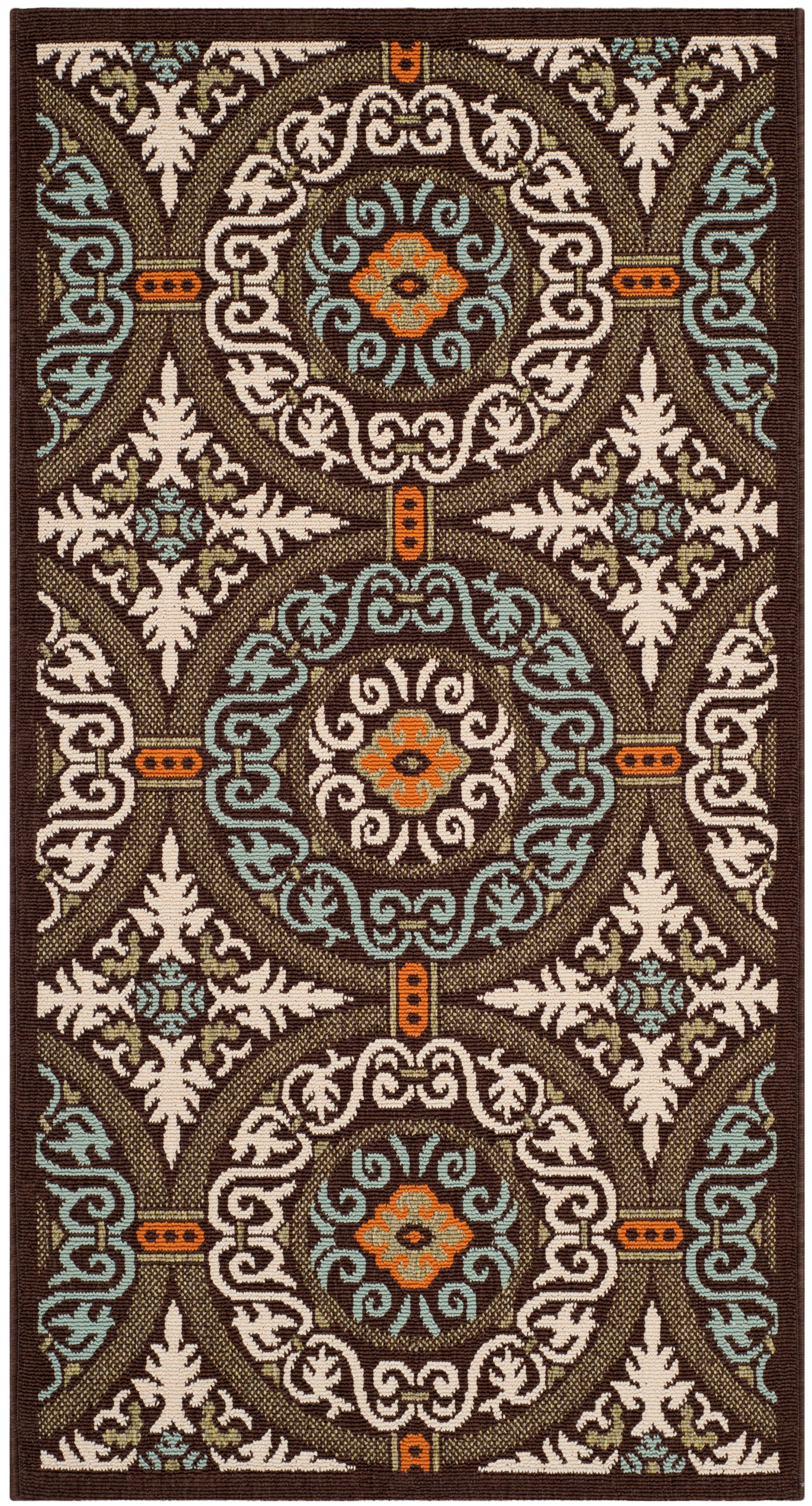 SAFAVIEH Veranda Durga Geometric Indoor/Outdoor Area Rug, 2' x 3'7", Chocolate/Aqua