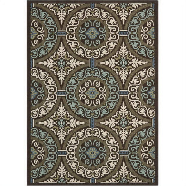 SAFAVIEH Veranda Durga Geometric Indoor/Outdoor Area Rug, 5'3" x 7'7", Chocolate/Cream