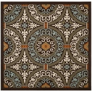 SAFAVIEH Veranda Durga Geometric Indoor/Outdoor Area Rug, 6'7" x 6'7" Square, Chocolate/Aqua