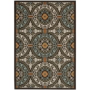 SAFAVIEH Veranda Durga Geometric Indoor/Outdoor Area Rug, Chocolate/Aqua, 3' x 3' Round