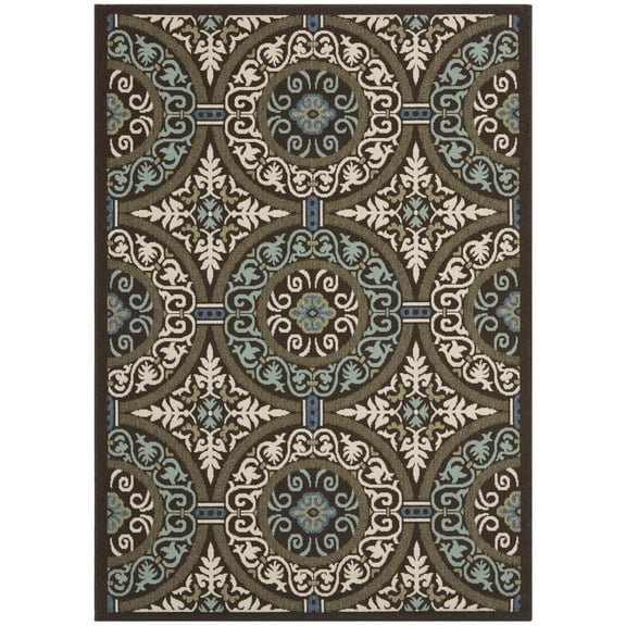 SAFAVIEH Veranda Durga Geometric Indoor/Outdoor Area Rug, Chocolate/Cream, 2' x 3'7"