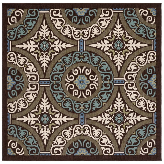 SAFAVIEH Veranda Durga Geometric Indoor/Outdoor Area Rug, Chocolate/Cream, 3' x 3' Square