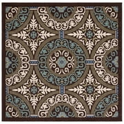 SAFAVIEH Veranda Durga Geometric Indoor/Outdoor Area Rug, Chocolate/Cream, 6'7" x 6'7" Square
