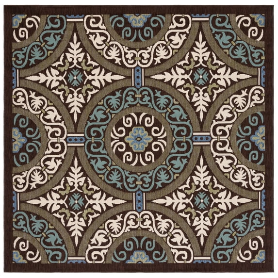 SAFAVIEH Veranda Durga Geometric Indoor/Outdoor Area Rug, Chocolate/Cream, 8' x 8' Square