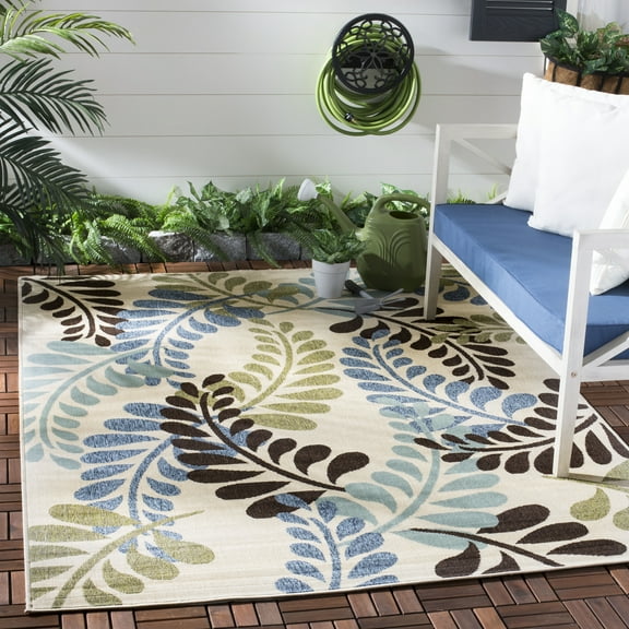 SAFAVIEH Veranda Earleen Floral Indoor/Outdoor Area Rug, 9' x 12', Cream/Aqua