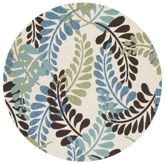 SAFAVIEH Veranda Earleen Floral Indoor/Outdoor Area Rug, Cream/Aqua, 6'7" x 6'7" Round