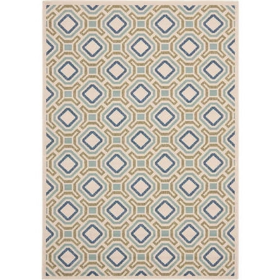 SAFAVIEH Veranda Jantar Geometric Indoor/Outdoor Area Rug, 4' x 5'7", Cream/Green