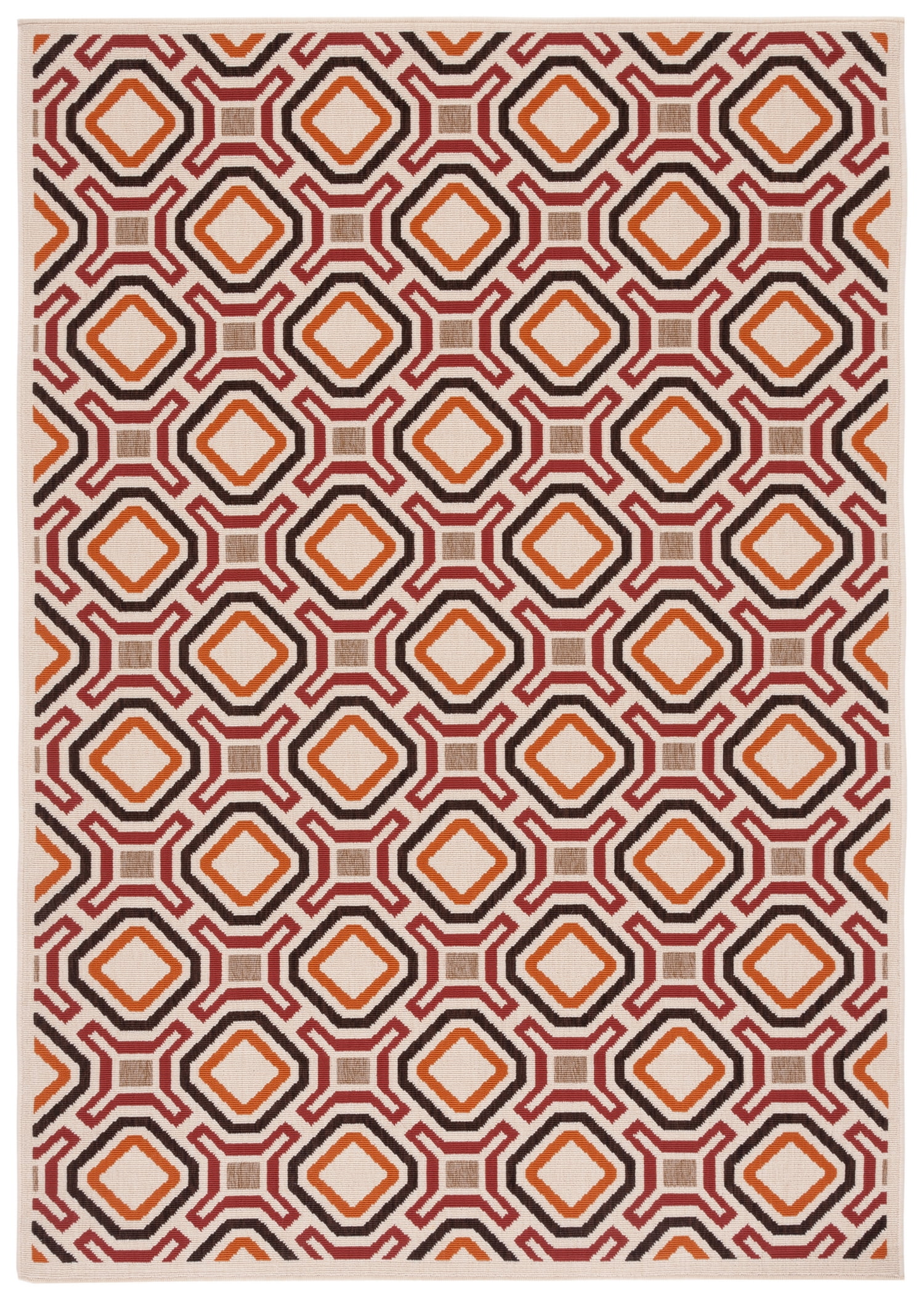 SAFAVIEH Veranda Jantar Geometric Indoor/Outdoor Area Rug, 5'3" x 7'7", Cream/Red