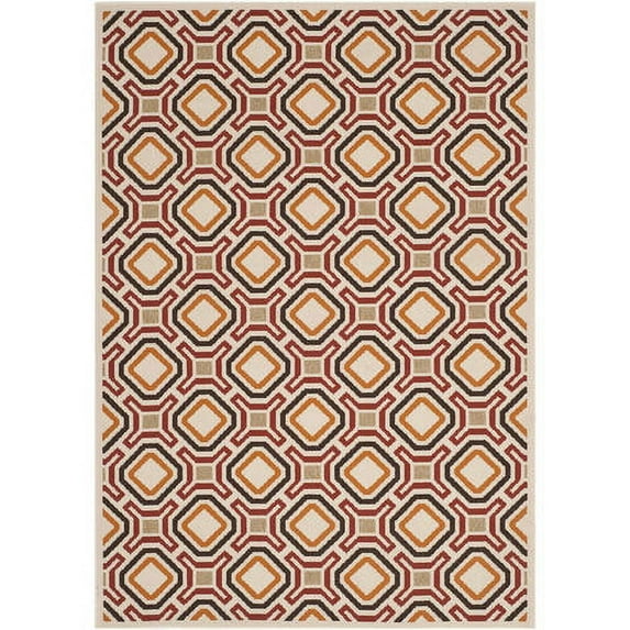 SAFAVIEH Veranda Jantar Geometric Indoor/Outdoor Area Rug, 6'7" x 9'6", Cream/Red