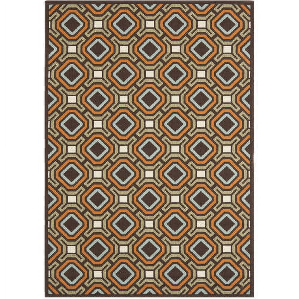 Chocolate and Terracotta Geometric Synthetic Indoor/Outdoor Area Rug 8'x11'