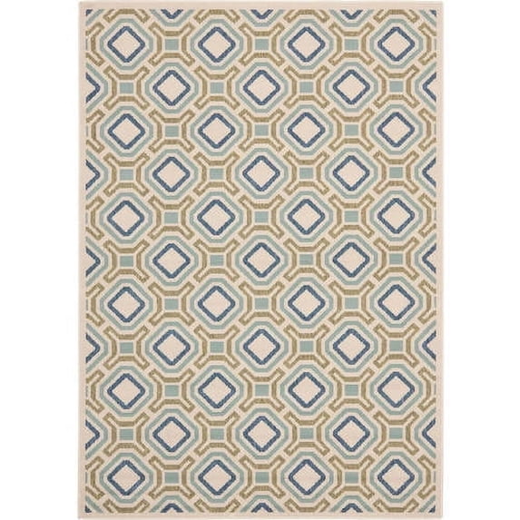SAFAVIEH Veranda Jantar Geometric Indoor/Outdoor Area Rug, 8' x 11'2", Cream/Green