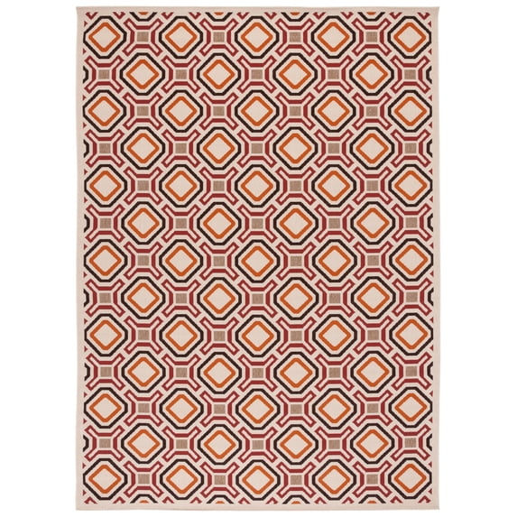 SAFAVIEH Veranda Jantar Geometric Indoor/Outdoor Area Rug, 8' x 11'2", Cream/Red