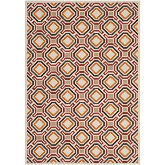 SAFAVIEH Veranda Jantar Geometric Indoor/Outdoor Area Rug, 8' x 11'2", Cream/Red