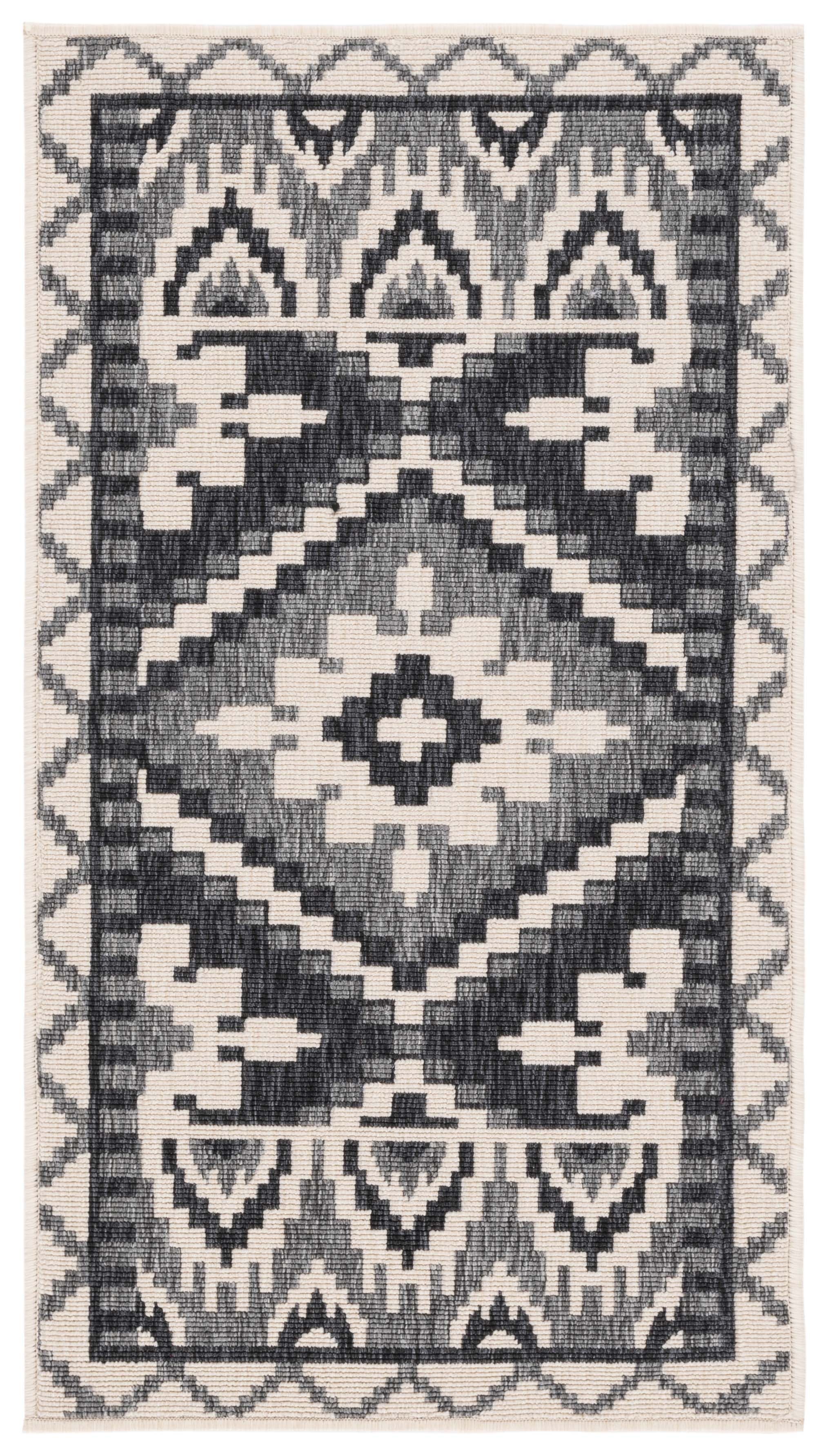 Gray and Beige Geometric Indoor/Outdoor Area Rug, 2' x 3'7"