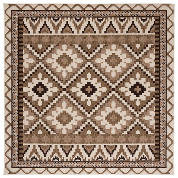SAFAVIEH Veranda Johann Geometric Indoor/Outdoor Area Rug, Creme/Brown, 6'7" x 6'7" Square