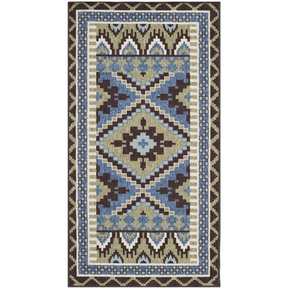 SAFAVIEH Veranda Johann Geometric Indoor/Outdoor Area Rug, Green/Chocolate, 2' x 3'7"