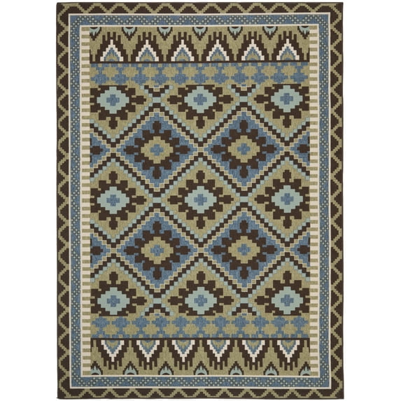 SAFAVIEH Veranda Johann Geometric Indoor/Outdoor Area Rug, Green/Chocolate, 8' x 10'