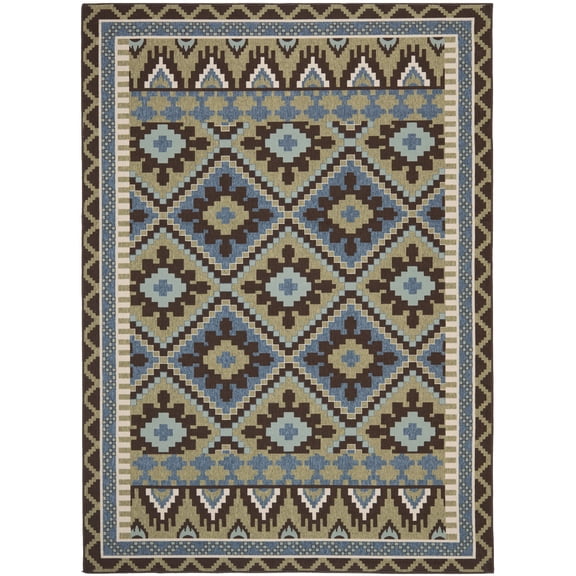 SAFAVIEH Veranda Johann Geometric Indoor/Outdoor Area Rug, Green/Chocolate, 9' x 12'
