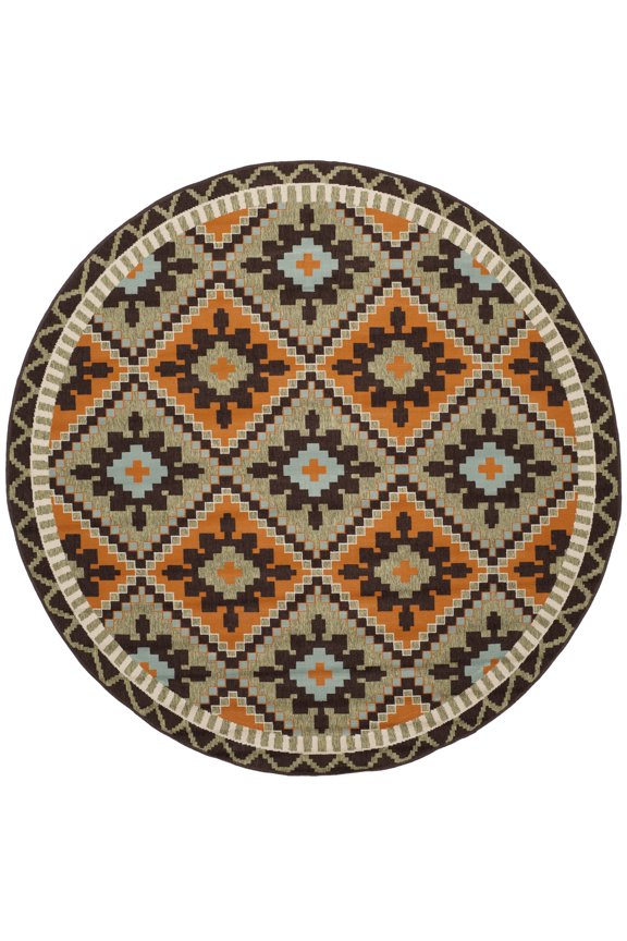 Veranda Johann Geometric Indoor/Outdoor Area Rug, Green/Terracotta, 3' x 3' Round