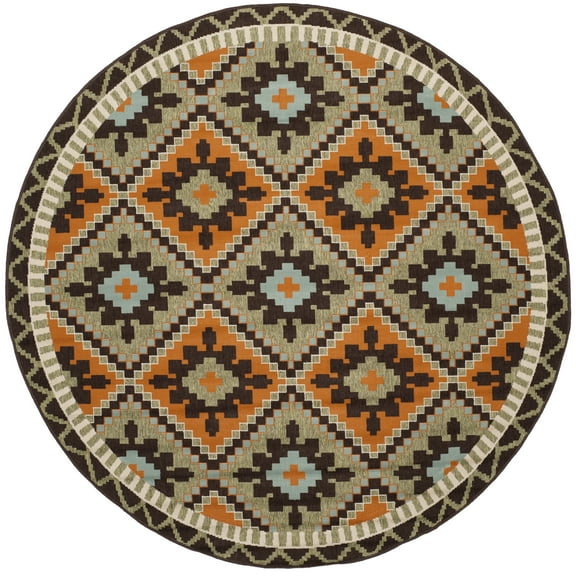 SAFAVIEH Veranda Johann Geometric Indoor/Outdoor Area Rug, Green/Terracotta, 3' x 3' Round
