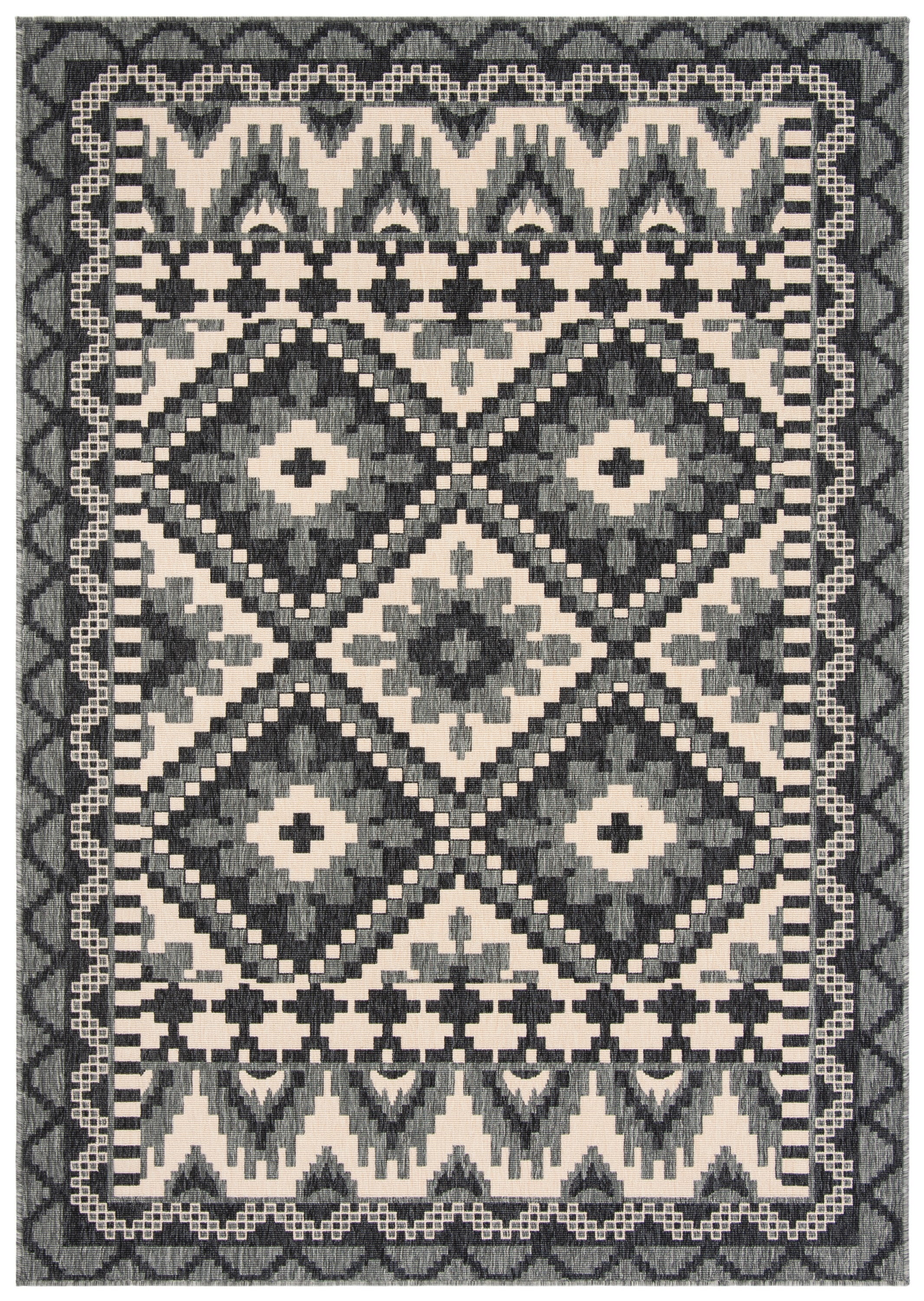SAFAVIEH Veranda Johann Geometric Indoor/Outdoor Area Rug, Grey/Beige, 2'7" x 5'