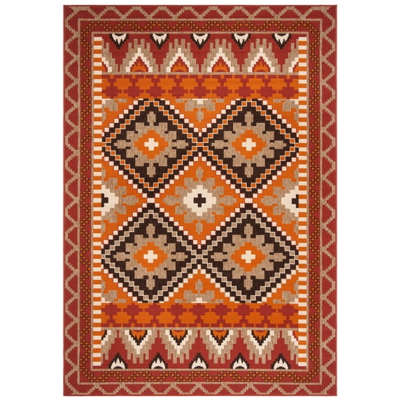 SAFAVIEH Veranda Johann Geometric Indoor/Outdoor Area Rug, Rust/Red, 2'7" x 5'