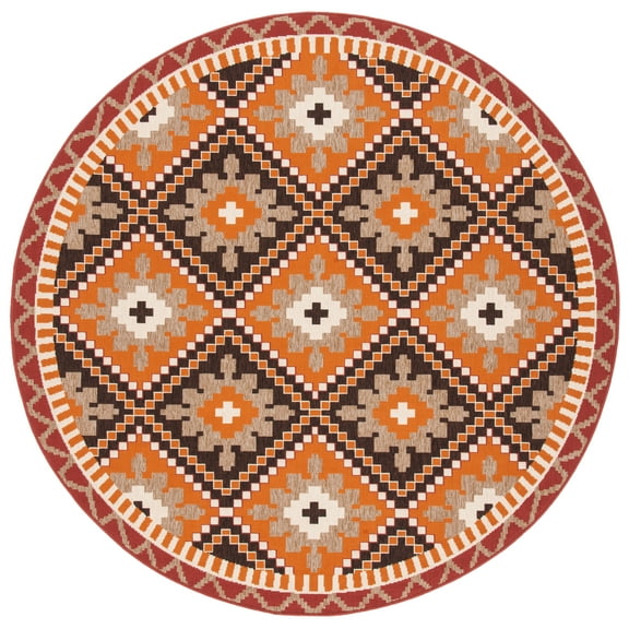 SAFAVIEH Veranda Johann Geometric Indoor/Outdoor Area Rug, Rust/Red, 3' x 3' Round