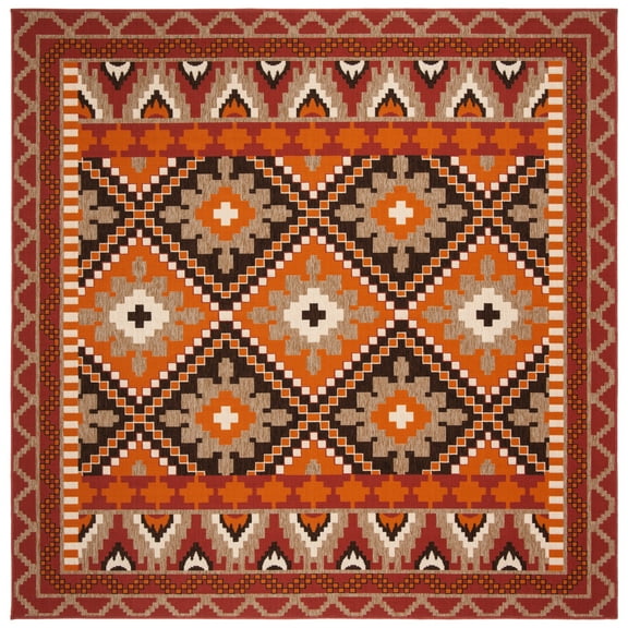 SAFAVIEH Veranda Johann Geometric Indoor/Outdoor Area Rug, Rust/Red, 5'3" x 5'3" Square