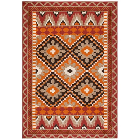 SAFAVIEH Veranda Johann Geometric Indoor/Outdoor Area Rug, Rust/Red, 8' x 10'