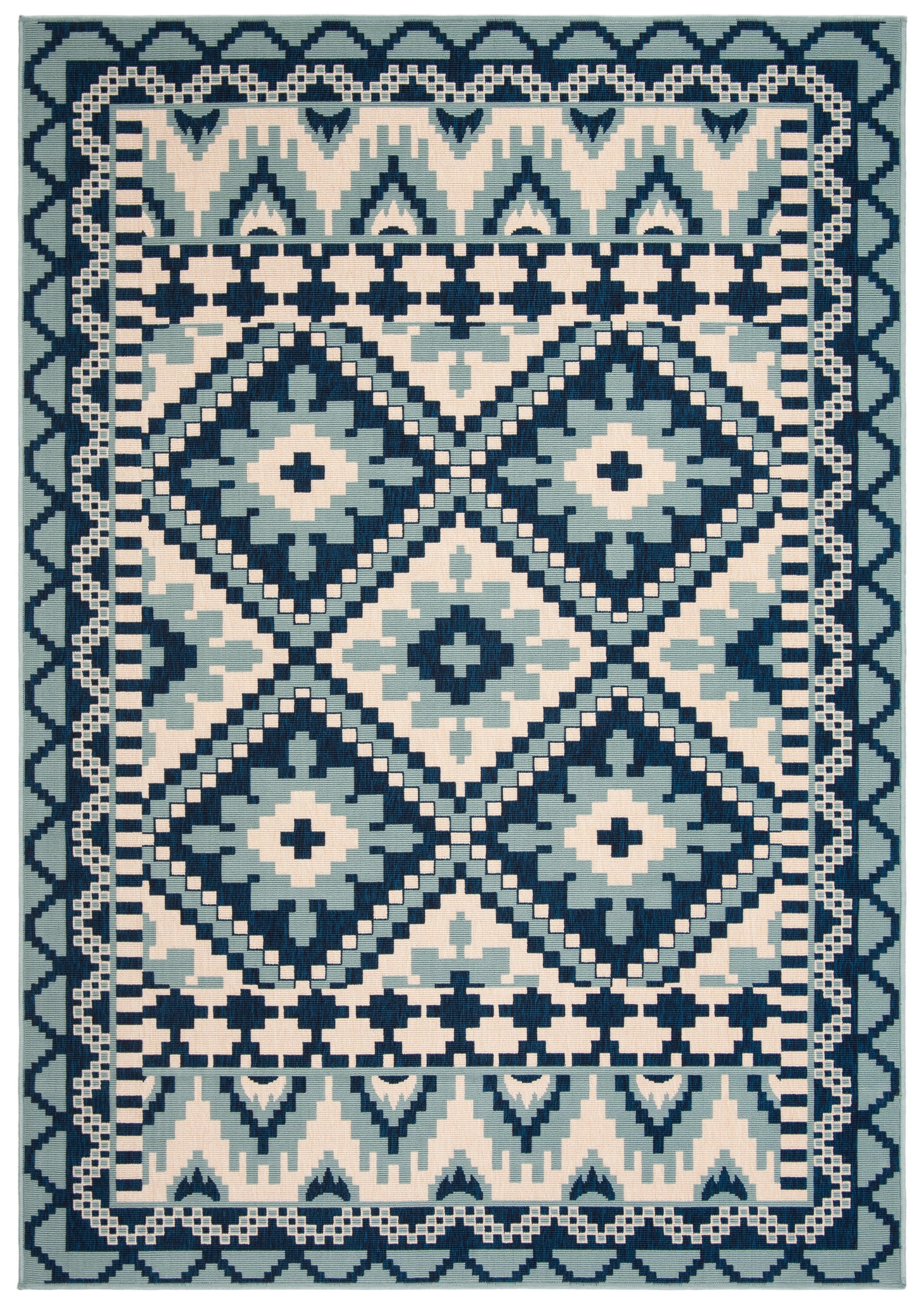 Turquoise and Blue Geometric Indoor/Outdoor Area Rug