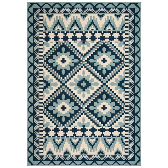 SAFAVIEH Veranda Johann Geometric Indoor/Outdoor Area Rug, Turquoise/Blue, 2'7" x 5'