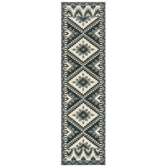 SAFAVIEH Veranda Johann Geometric Indoor/Outdoor Runner Rug, Grey/Beige, 2'3" x 14'