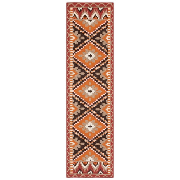 SAFAVIEH Veranda Johann Geometric Indoor/Outdoor Runner Rug, Rust/Red, 2'3" x 10'