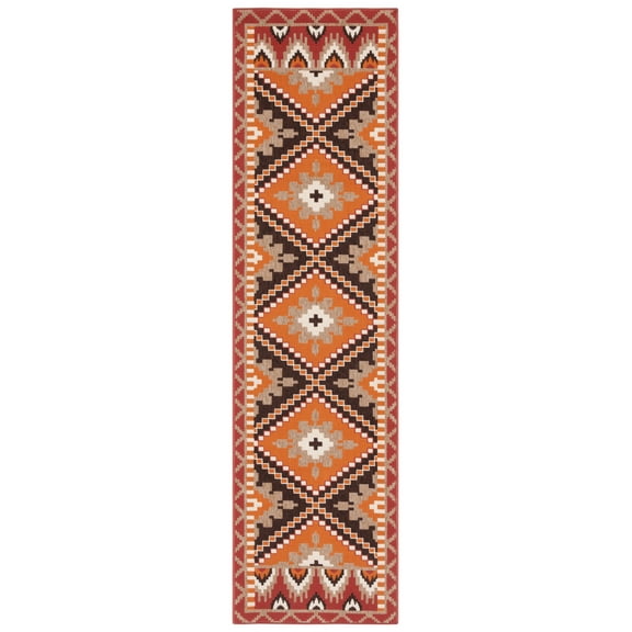 SAFAVIEH Veranda Johann Geometric Indoor/Outdoor Runner Rug, Rust/Red, 2'3" x 8'