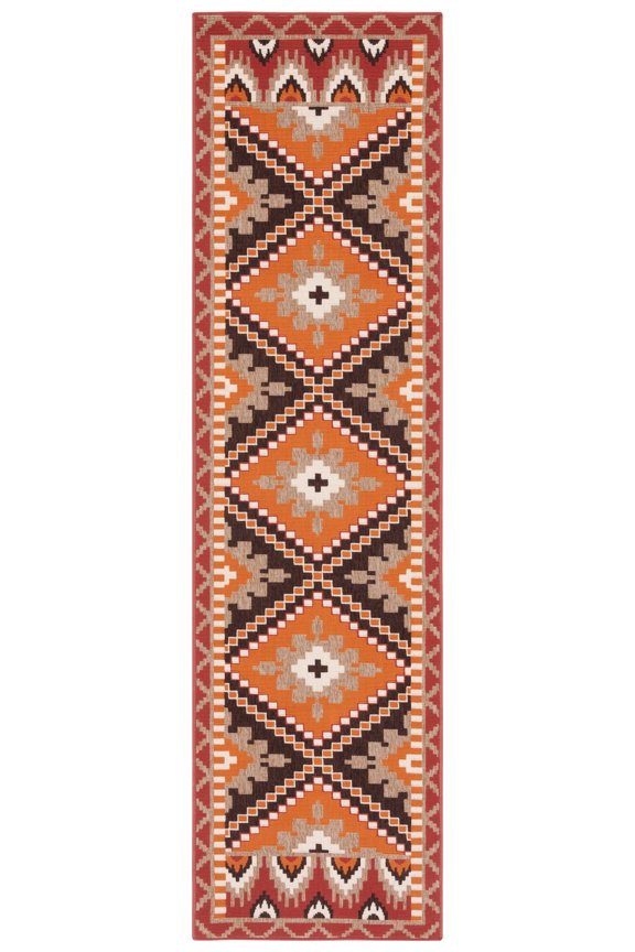 Veranda Johann Geometric Indoor/Outdoor Runner Rug, Rust/Red, 2'3" x 8'