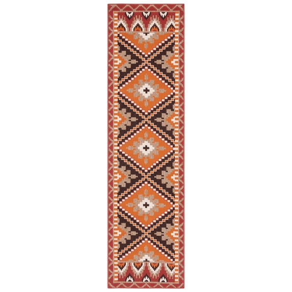 SAFAVIEH Veranda Johann Geometric Indoor/Outdoor Runner Rug, Rust/Red, 2'3" x 8'