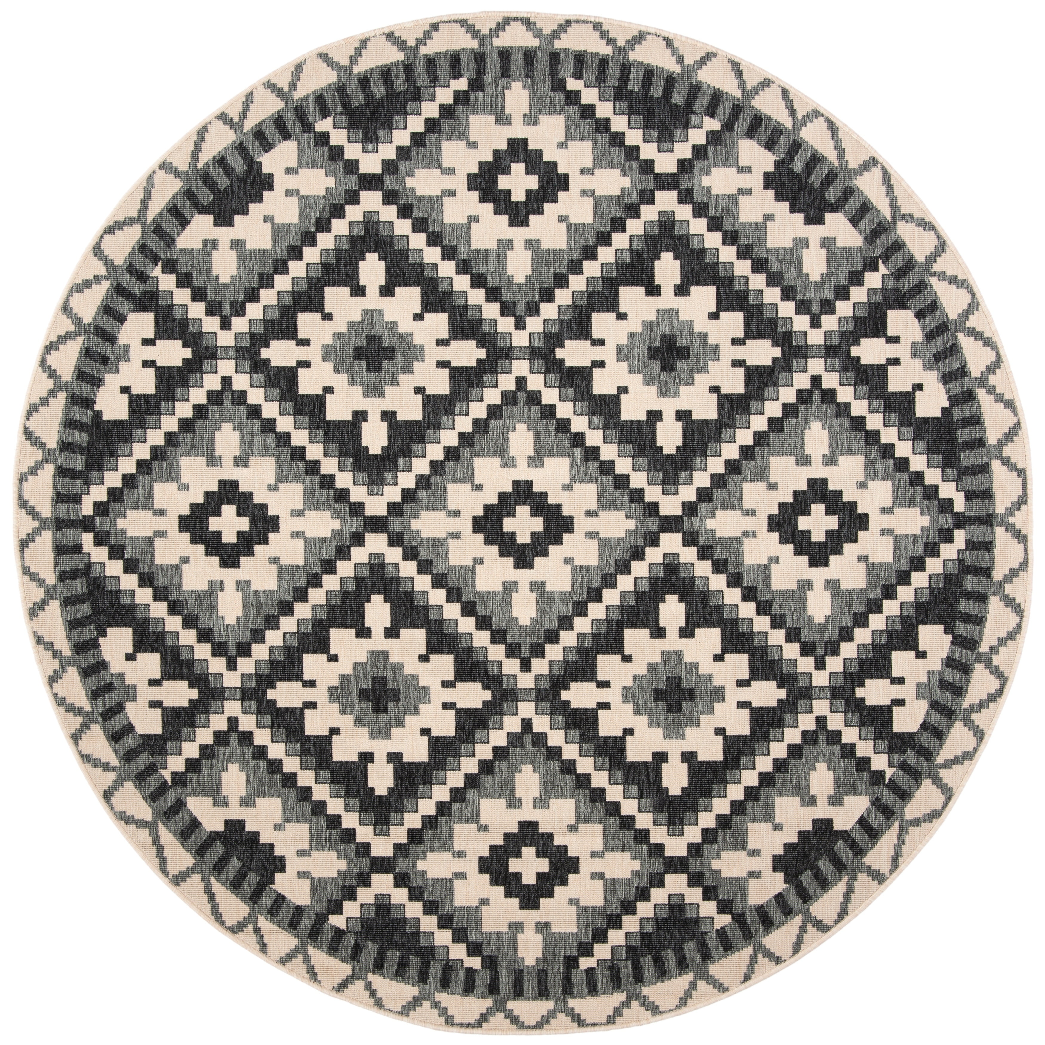 SAFAVIEH Veranda Johann Southwestern Indoor/Outdoor Area Rug, 6'7" x 6'7" Round, Beige/Grey