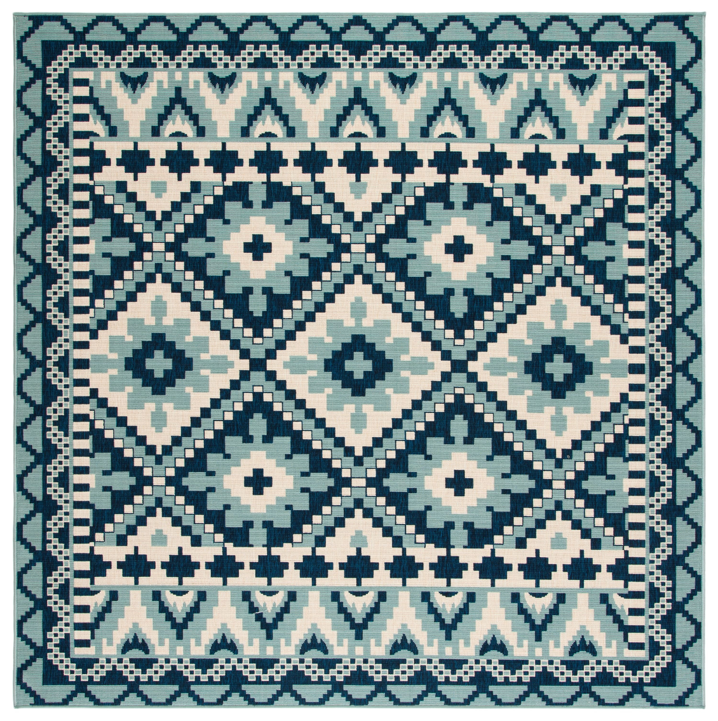 SAFAVIEH Veranda Johann Southwestern Indoor/Outdoor Area Rug, 6'7" x 6'7" Square, Turquoise/Blue