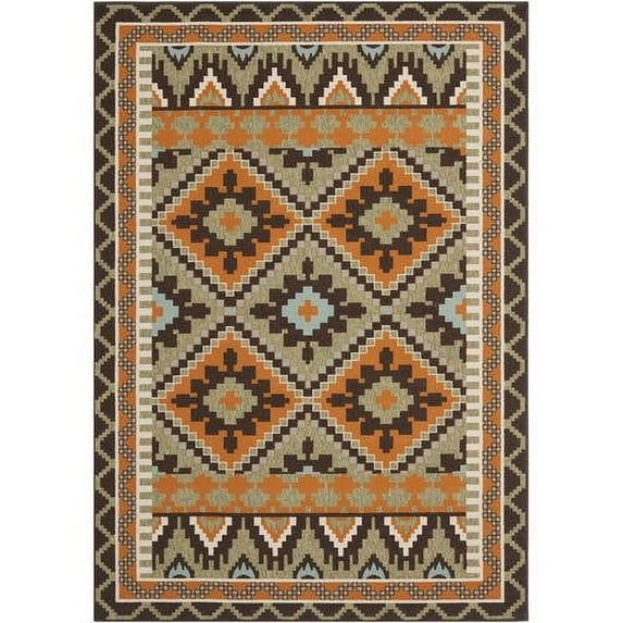 SAFAVIEH Veranda Johann Southwestern Indoor/Outdoor Area Rug, 6'7" x 9'6", Green/Terracotta