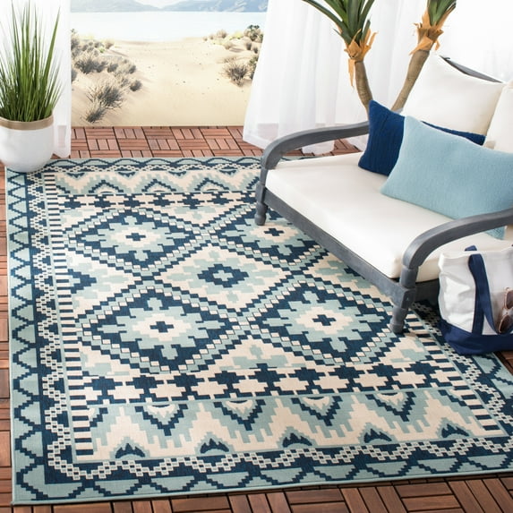 SAFAVIEH Veranda Johann Southwestern Indoor/Outdoor Area Rug, 8' x 11', Turquoise/Blue