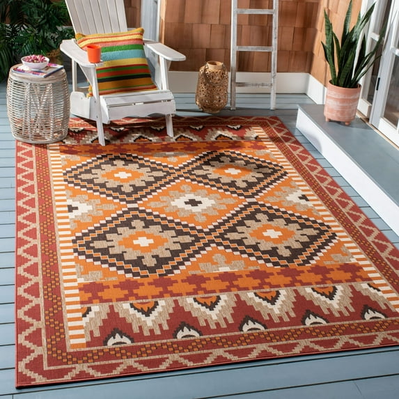 SAFAVIEH Veranda Johann Southwestern Indoor/Outdoor Area Rug, 9' x 12', Rust/Red