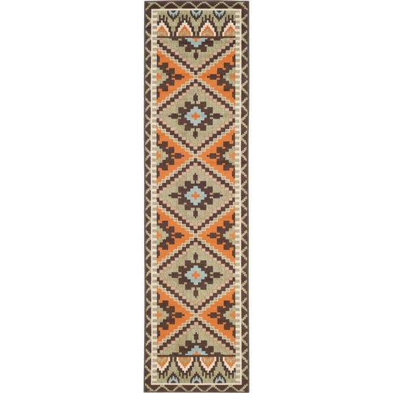 SAFAVIEH Veranda Johann Southwestern Indoor/Outdoor Runner Rug, 2'3" x 8', Green/Terracotta