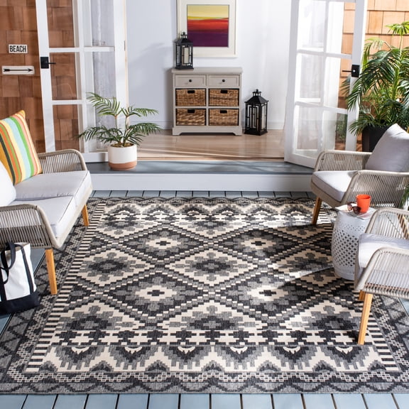 SAFAVIEH Veranda Johann Southwestern Indoor/Outdoor Runner Rug, 2'3" x 8', Grey/Beige