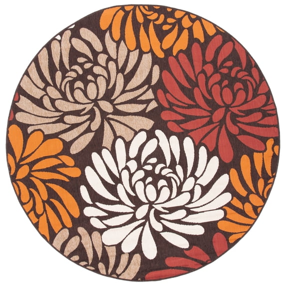 SAFAVIEH Veranda Kandy Floral Indoor/Outdoor Area Rug, Chocolate/Terracotta, 6'7" x 6'7" Round